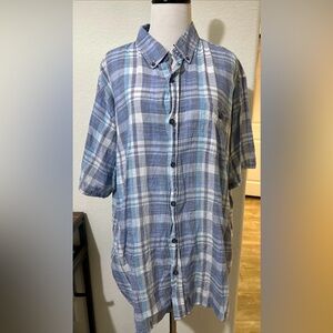 Weatherproof Vintage Men's Short Button Up Cotton Blue Plaid Size XL